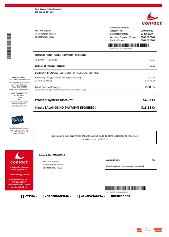 New Zealand Contact Energy proof of energy template in Word and PDF format